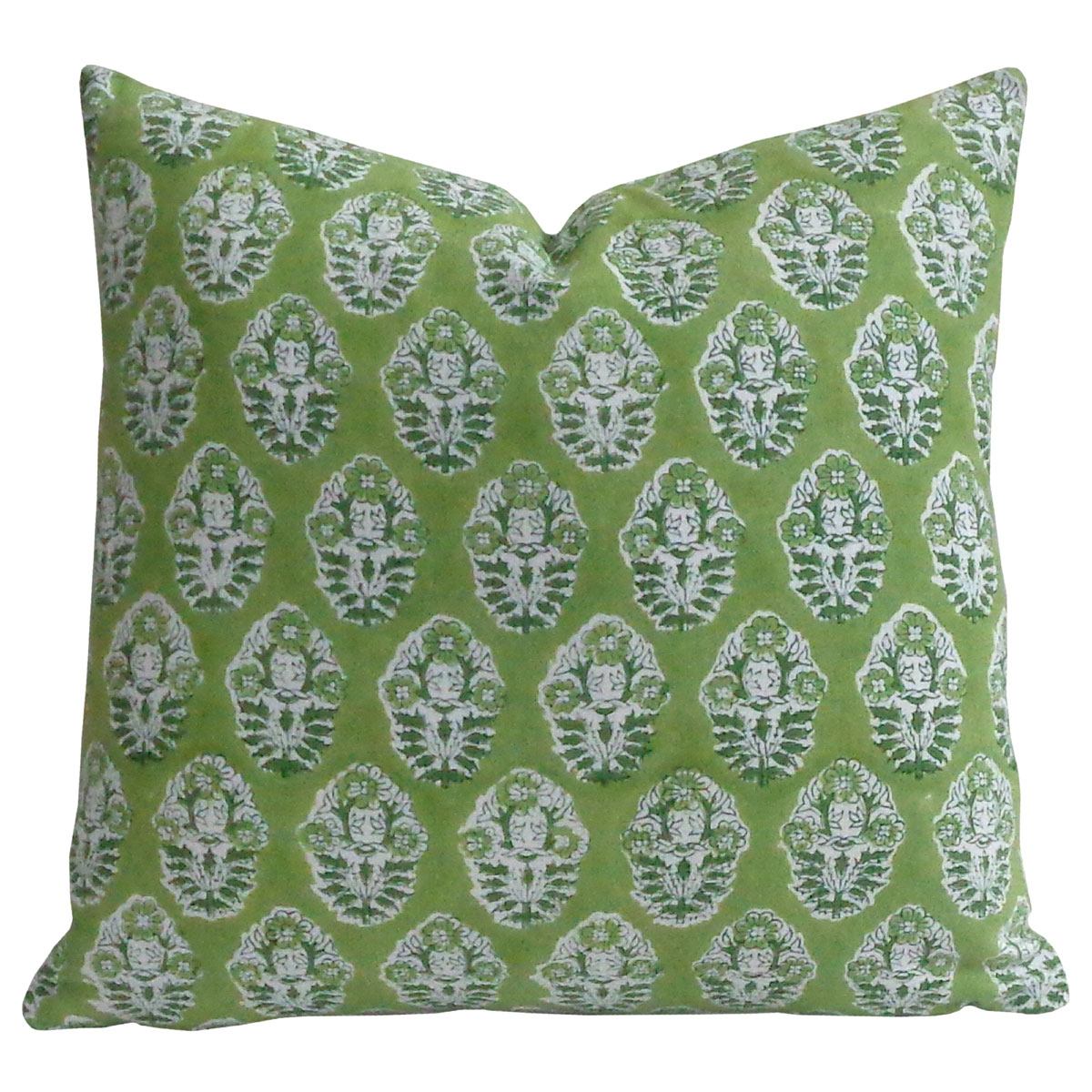 Hand Block Printed Cotton Cushion Cover 40x40 cms Boota Celadon Green Gud 100673