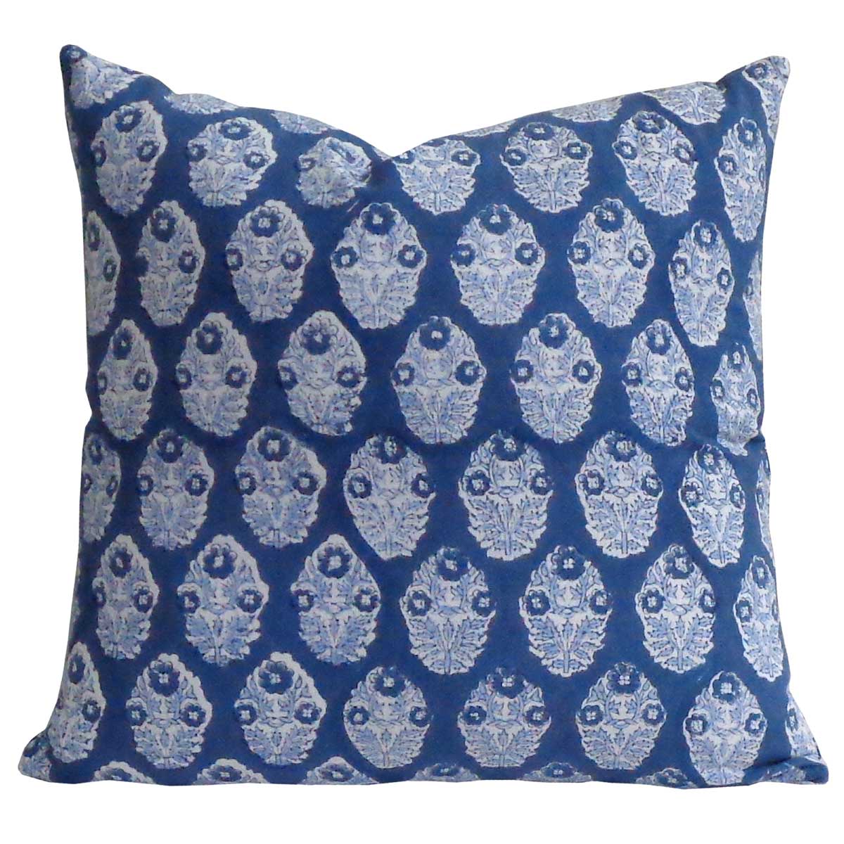 Hand Block Printed Cotton Cushion Cover 40x40 cms Boota Aster Blue 202504