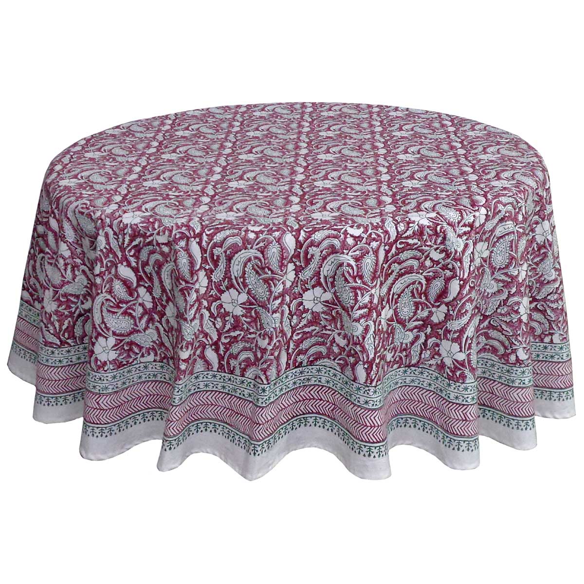 Hand Block Printed Cotton Round Tablecloth 180 cms  Paisley Rose Vine 504851