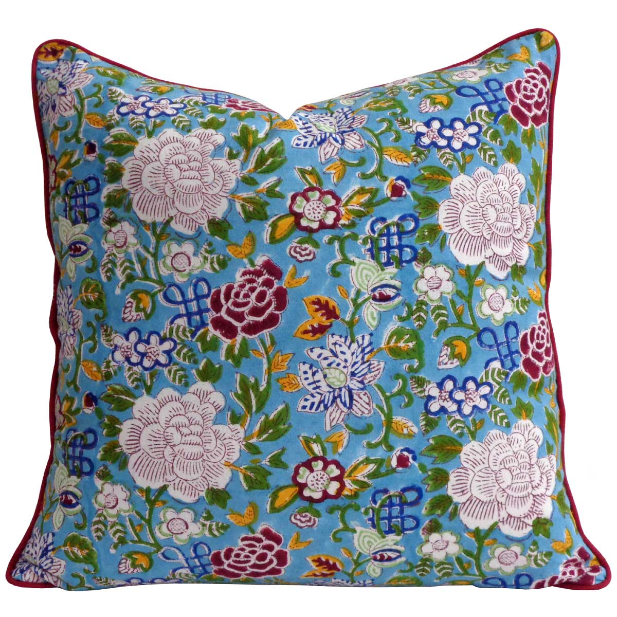 Piping Cushion Cover 50x50 cms Floral Canvas Blue Jade 202210