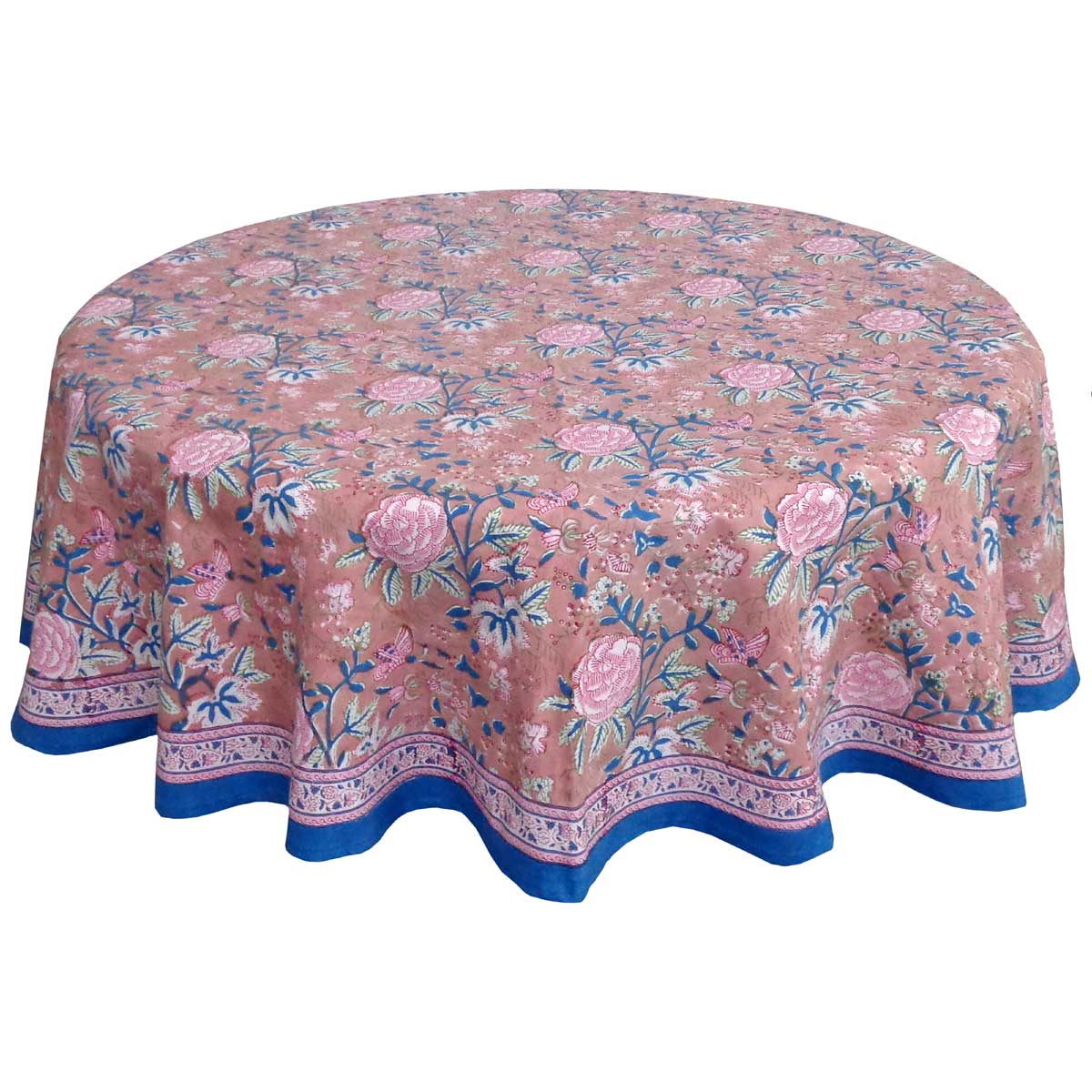 Hand Block Printed Cotton Round Tablecloth 150 cm Misty Rose Gud 202873