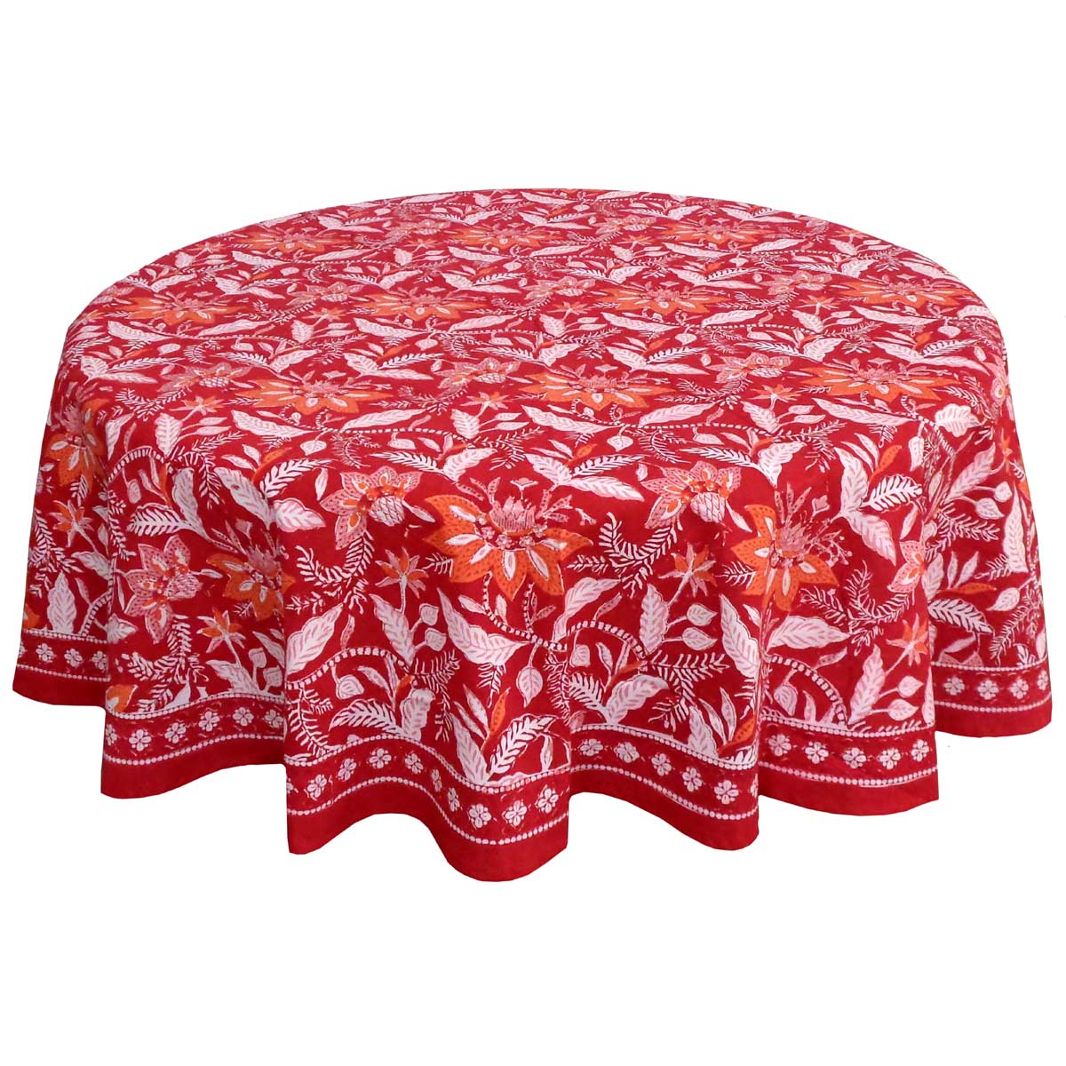 Hand Block Printed Cotton Round Tablecloth 220 cms Bossanova Red Gud 208858