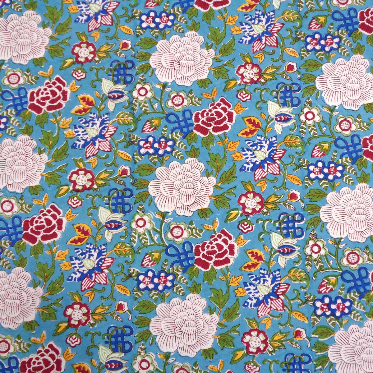 Hand Block Printed Cotton Tablecloth 150x220 cms Floral Canvas Blue Jade Gud 206865