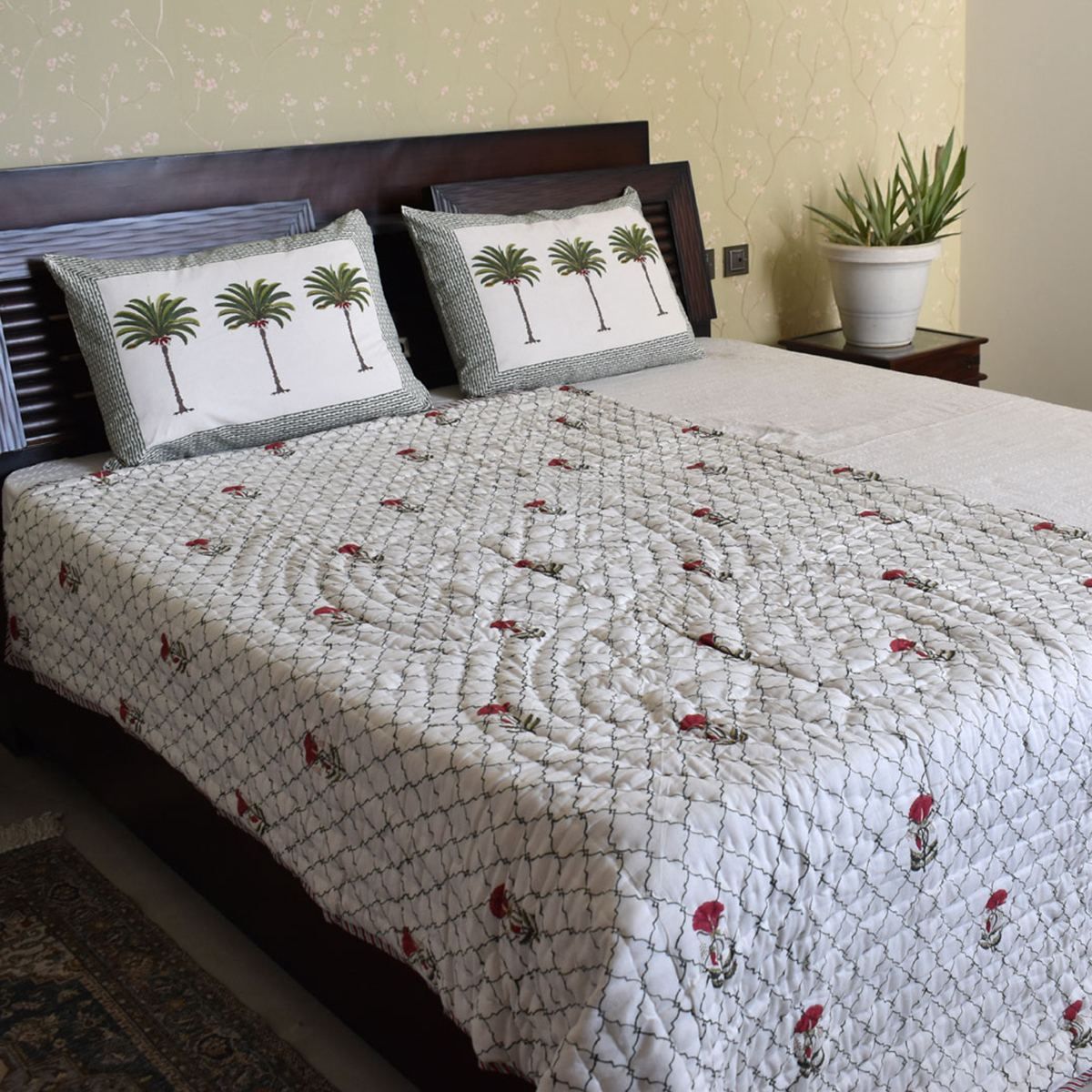 Hand Block Printed Cotton Twin Size Quilt 202214