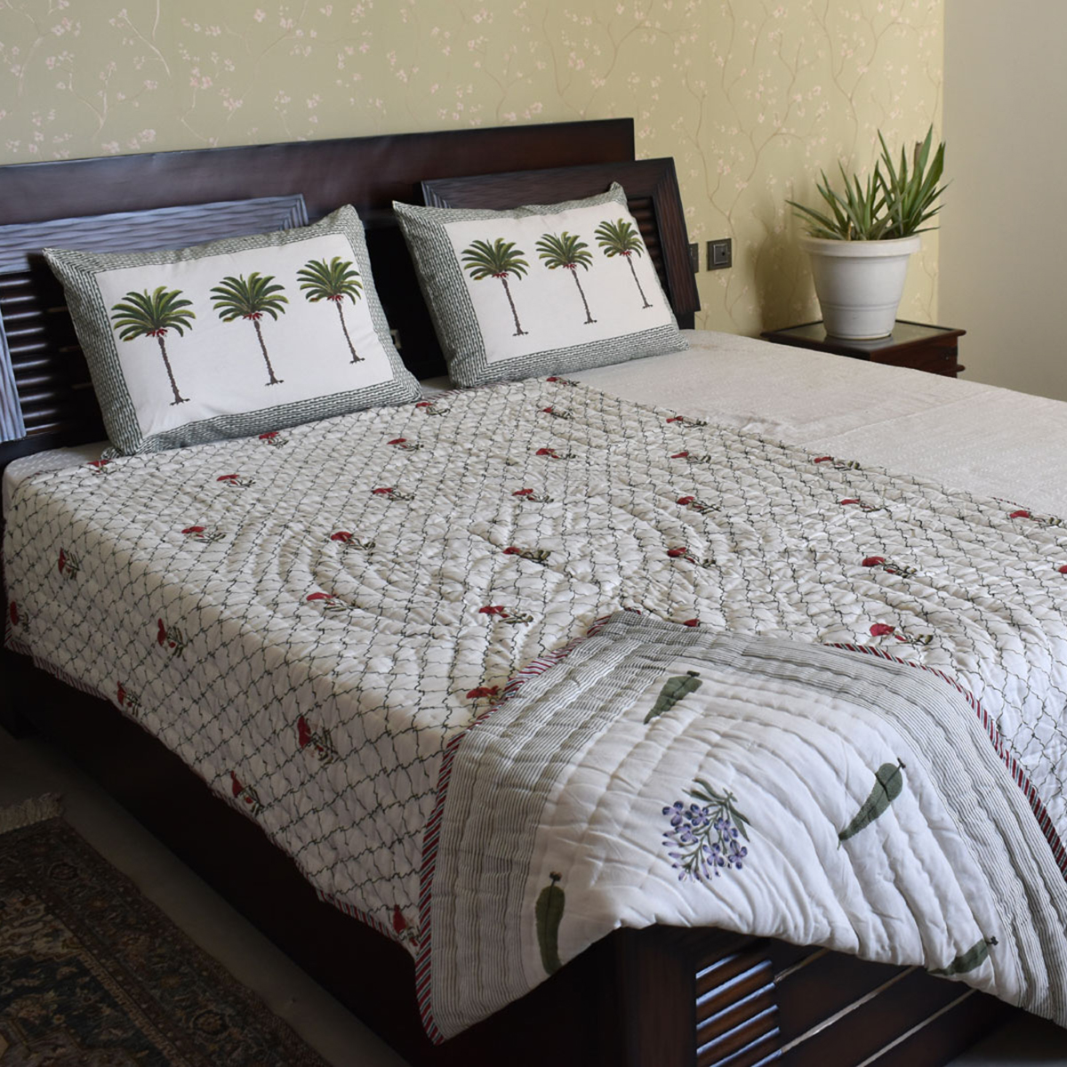 Hand Block Printed Cotton Twin Size Quilt 202214
