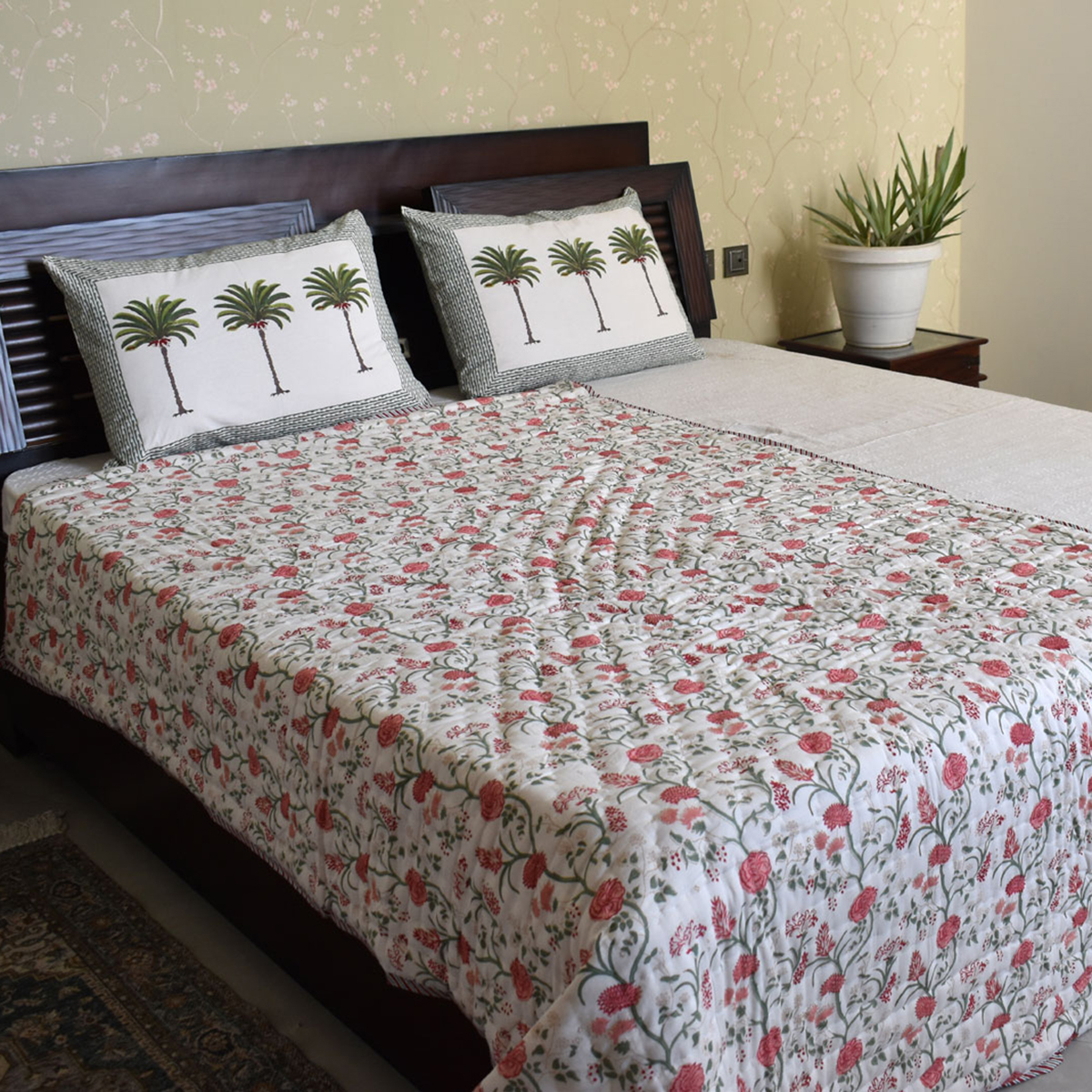 Hand Block Printed Cotton Twin Size Quilt 202212