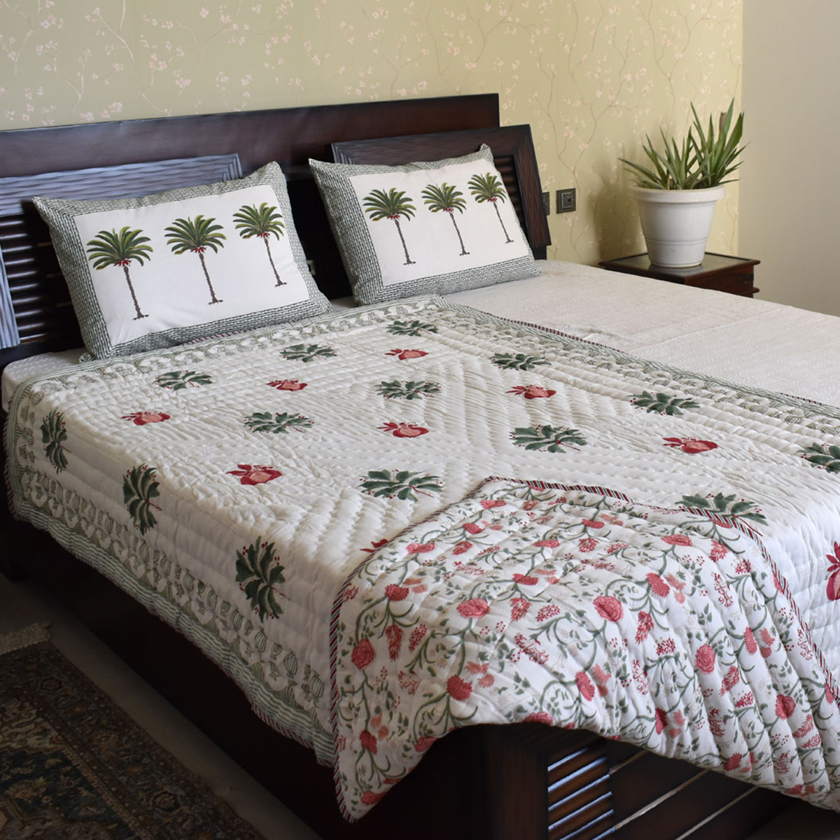 Hand Block Printed Cotton Twin Size Quilt 202212