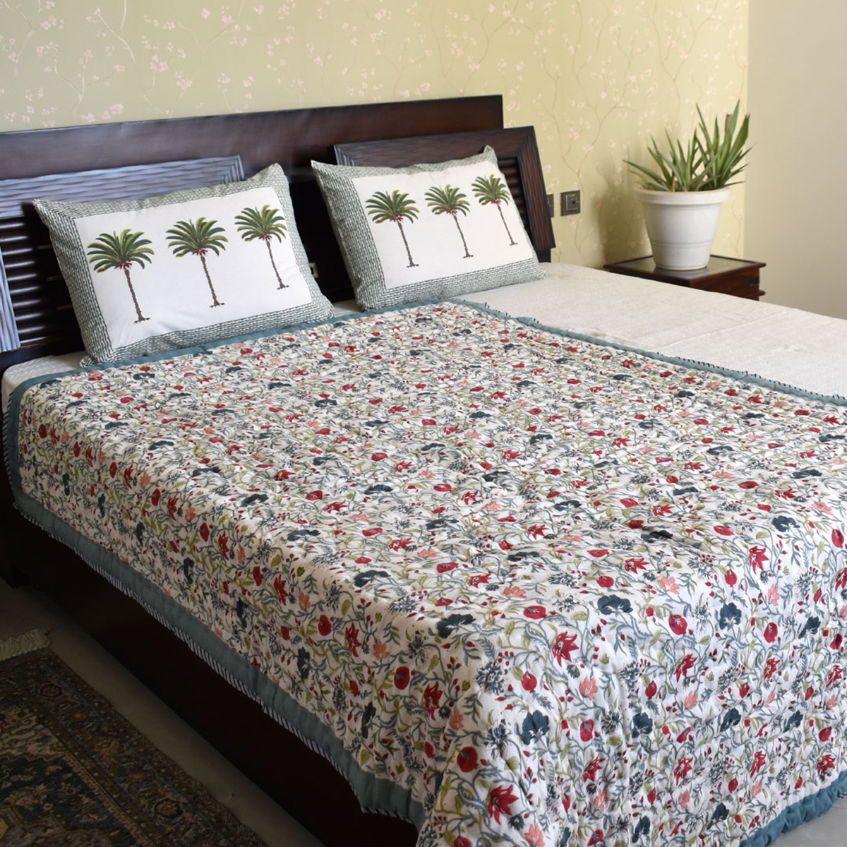 Hand Block Printed Cotton Twin Size Quilt  202213