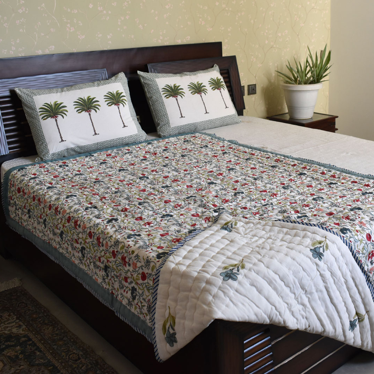 Hand Block Printed Cotton Twin Size Quilt  202213