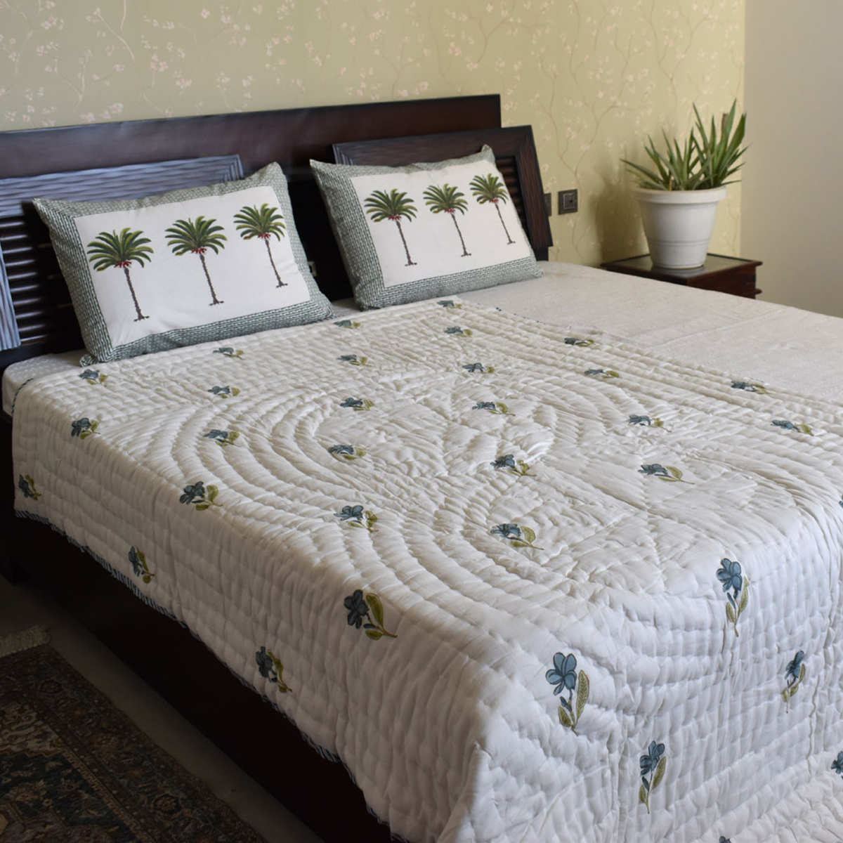 Hand Block Printed Cotton Twin Size Quilt  202213
