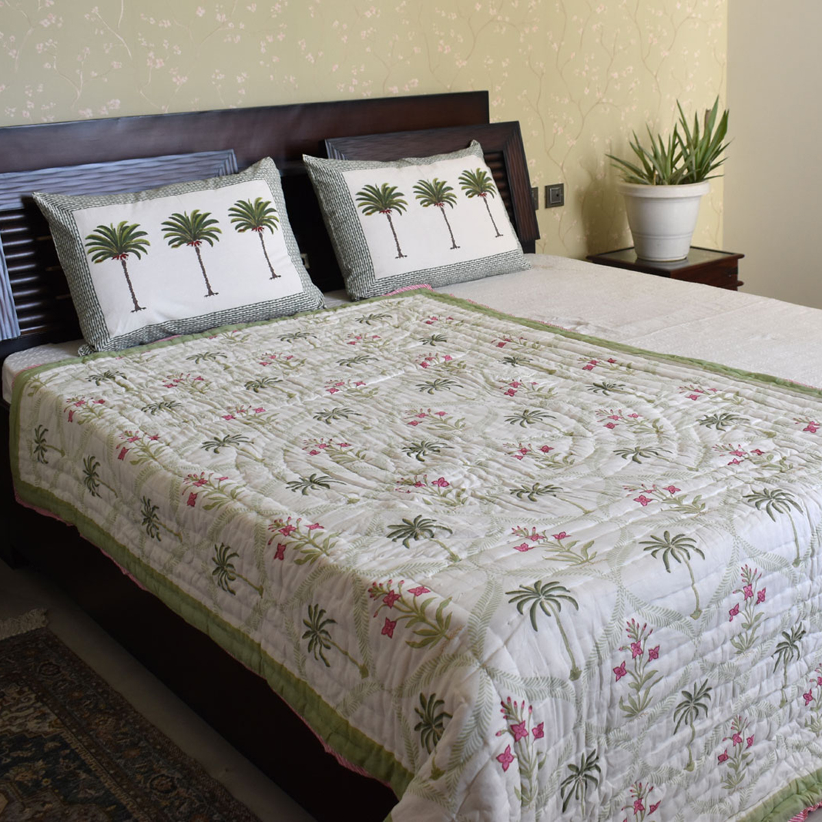Hand Block Printed Cotton Twin Size Quilt 202305