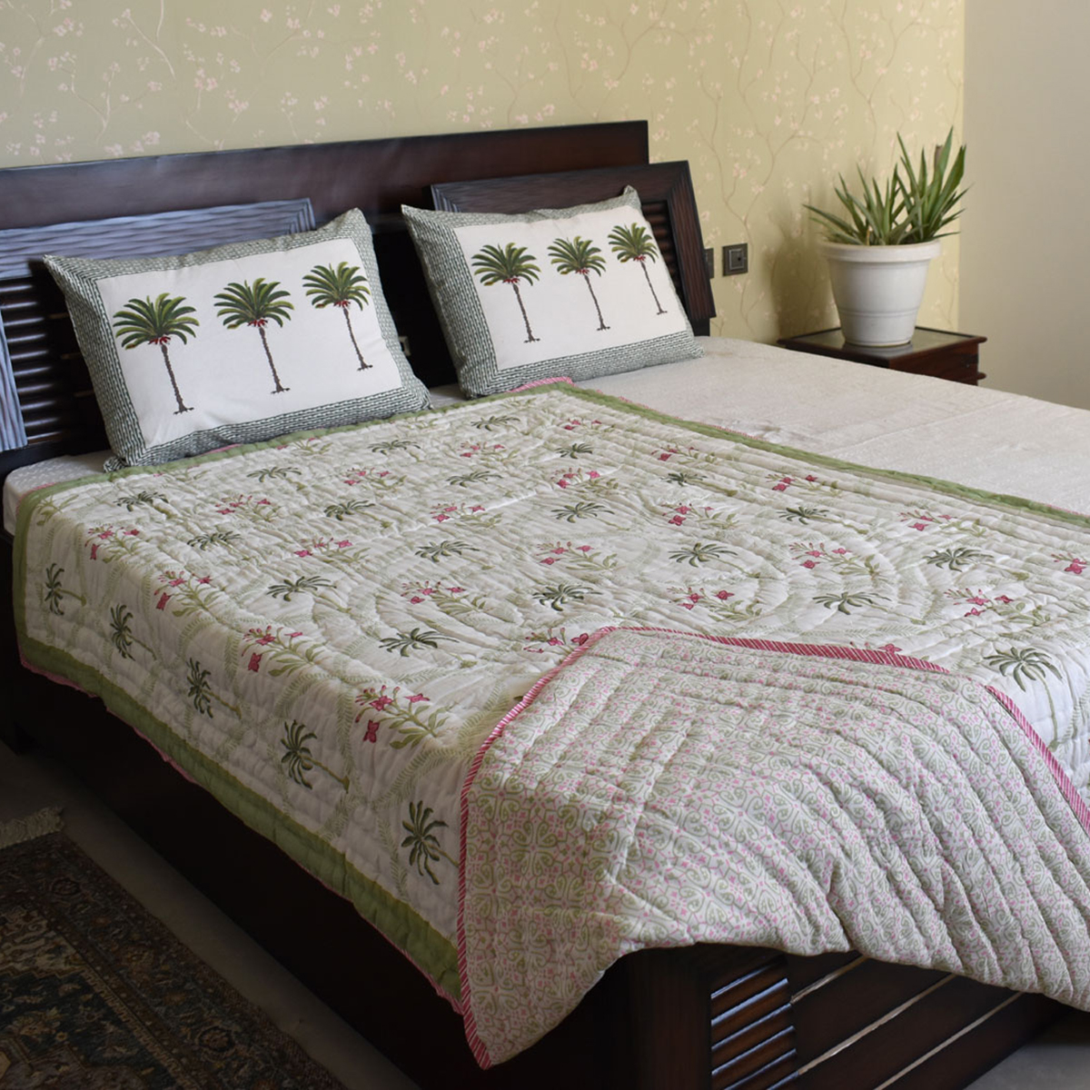 Hand Block Printed Cotton Twin Size Quilt 202305