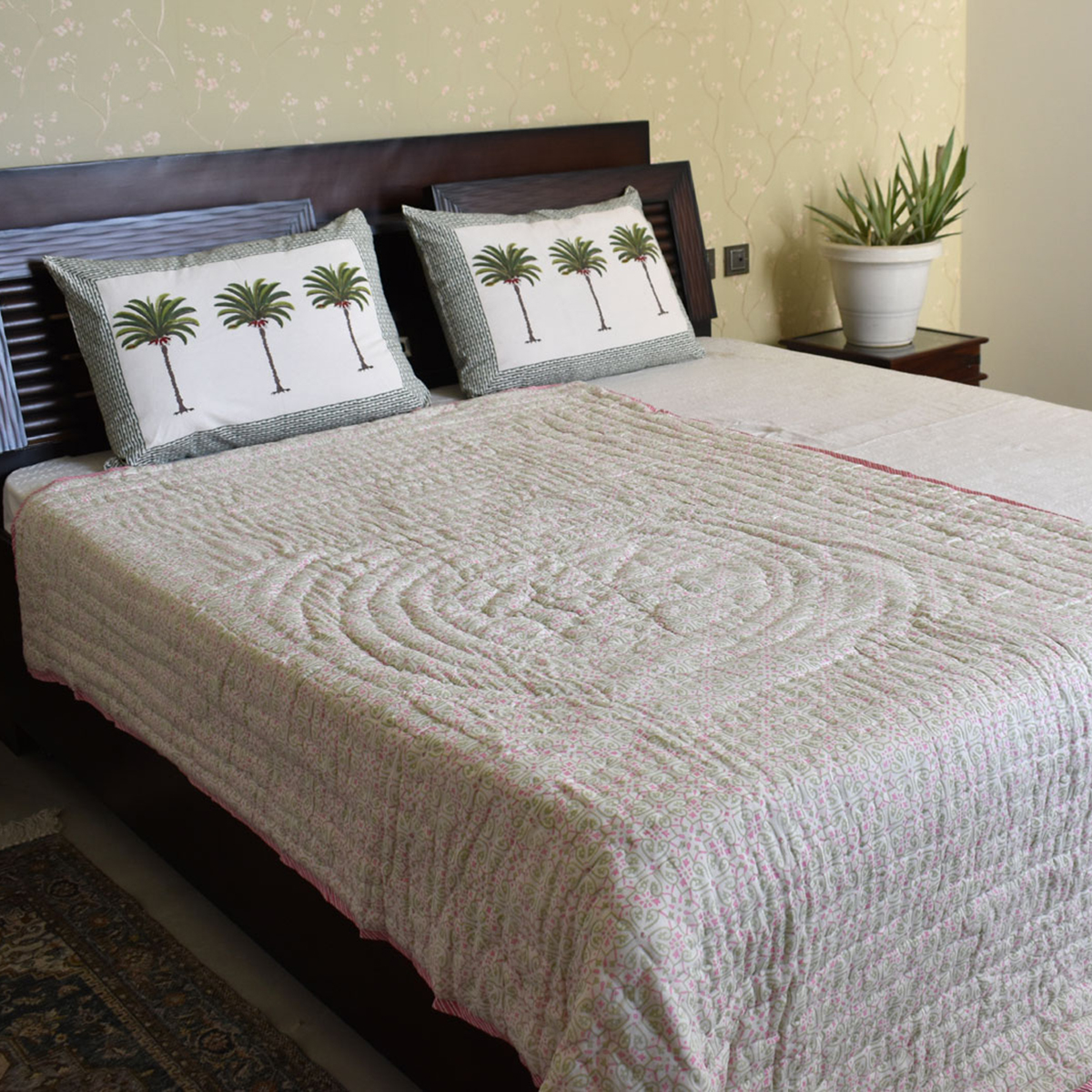 Hand Block Printed Cotton Twin Size Quilt 202305