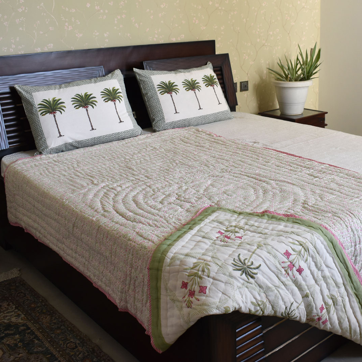 Hand Block Printed Cotton Twin Size Quilt  202305