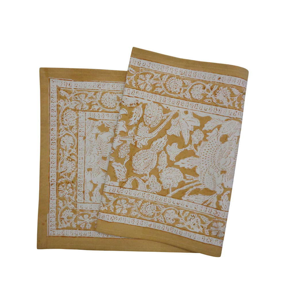 Hand Block Printed Cotton Canvas Table Runner 33x120 cms Amarnath Beige Gud 207851