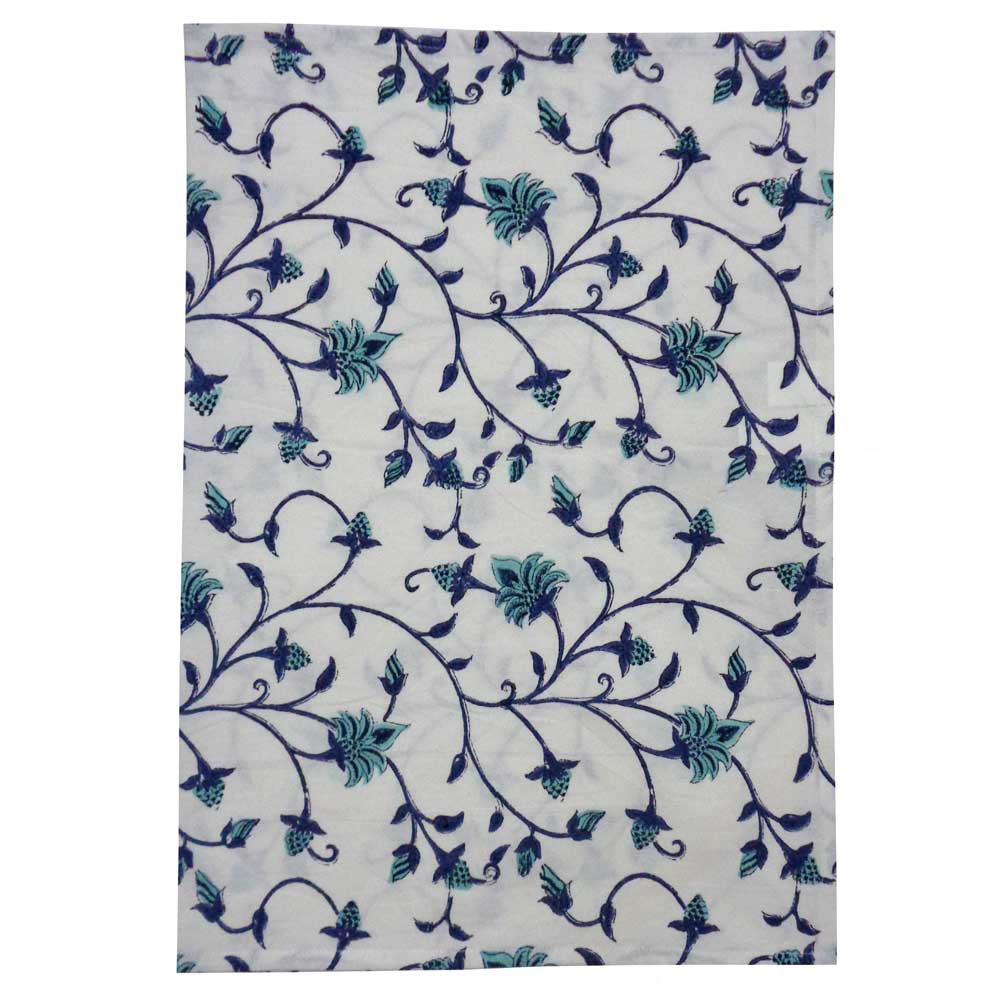 Hand Block Printed Cotton Kitchen Towels 50x70 cms  Floral Bale Blue 101251