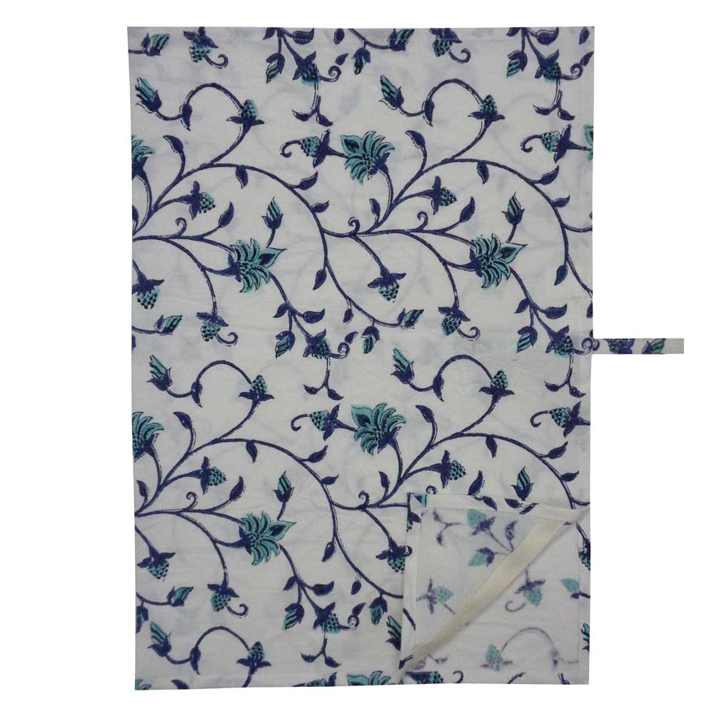 Hand Block Printed Cotton Kitchen Towels 50x70 cms Floral Bale Blue 101251