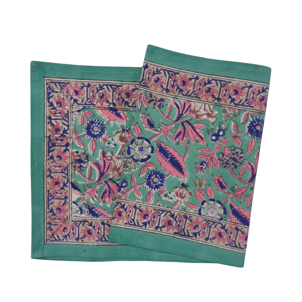 Hand Block Printed Cotton Canvas Table Runner 33x120 cms Wild Flower Ocean Gud 207943