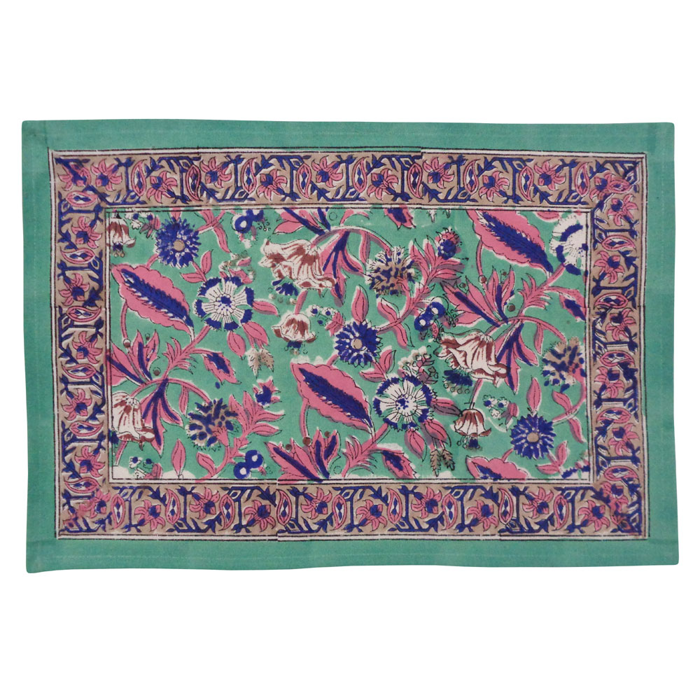 Hand Block Printed Cotton Canvas Table Mat 32x48 cms Set of 2 Table mats Wild Flower Ocean Gud 207948