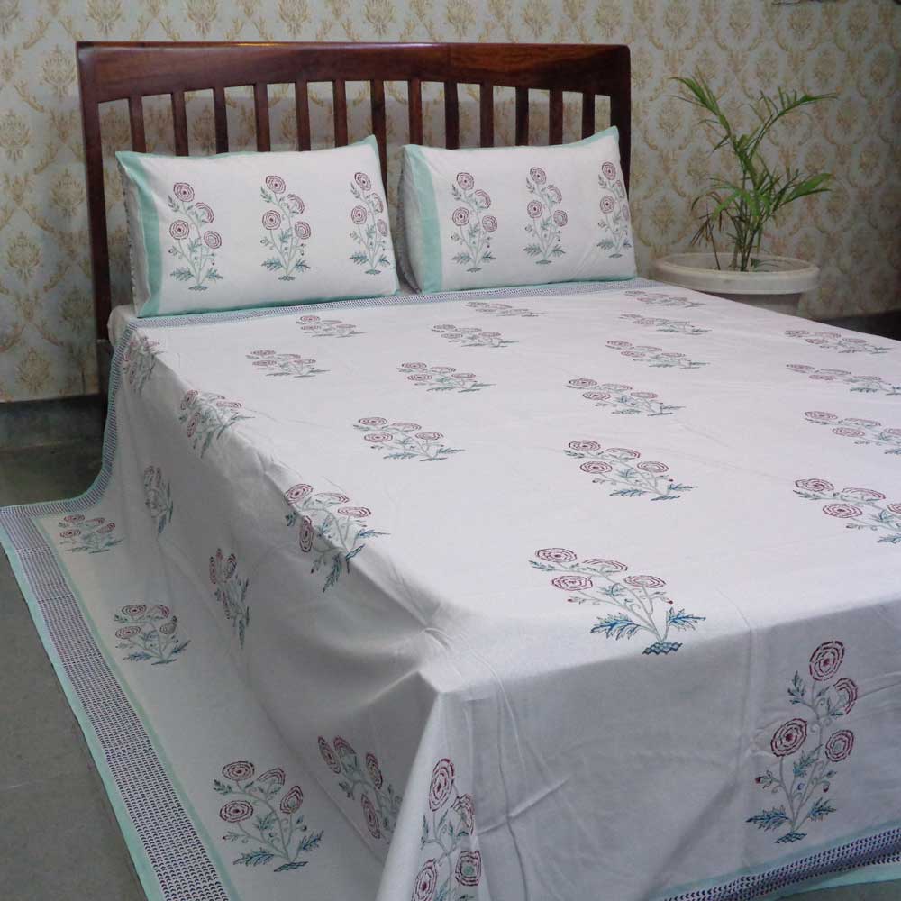 Hand Block Printed Cotton Queen Size Bedspread 208053