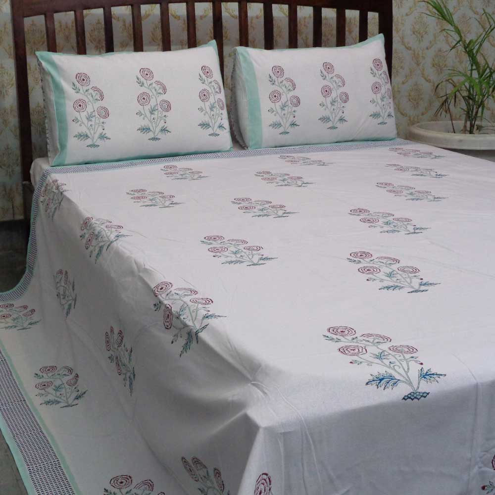 Hand Block Printed Cotton Queen Size Bedspread 208053