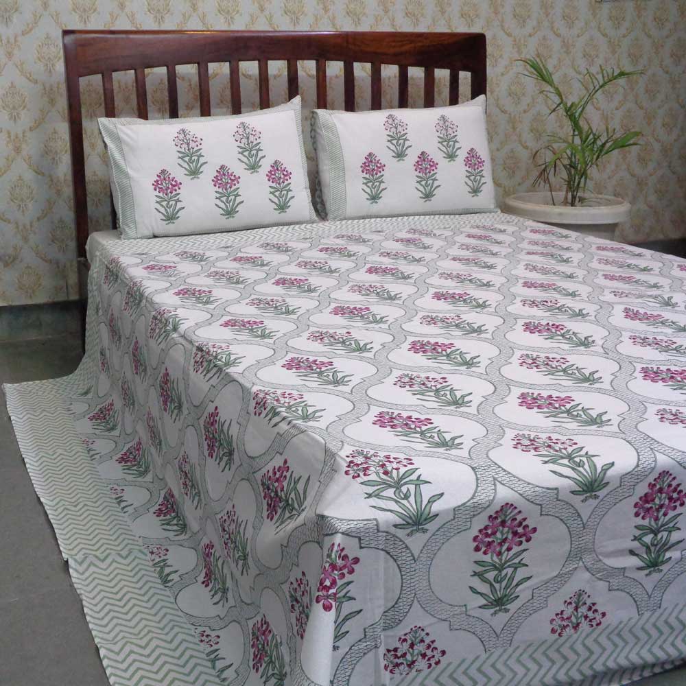 Hand Block Printed Cotton Queen Size Bedspread 208062
