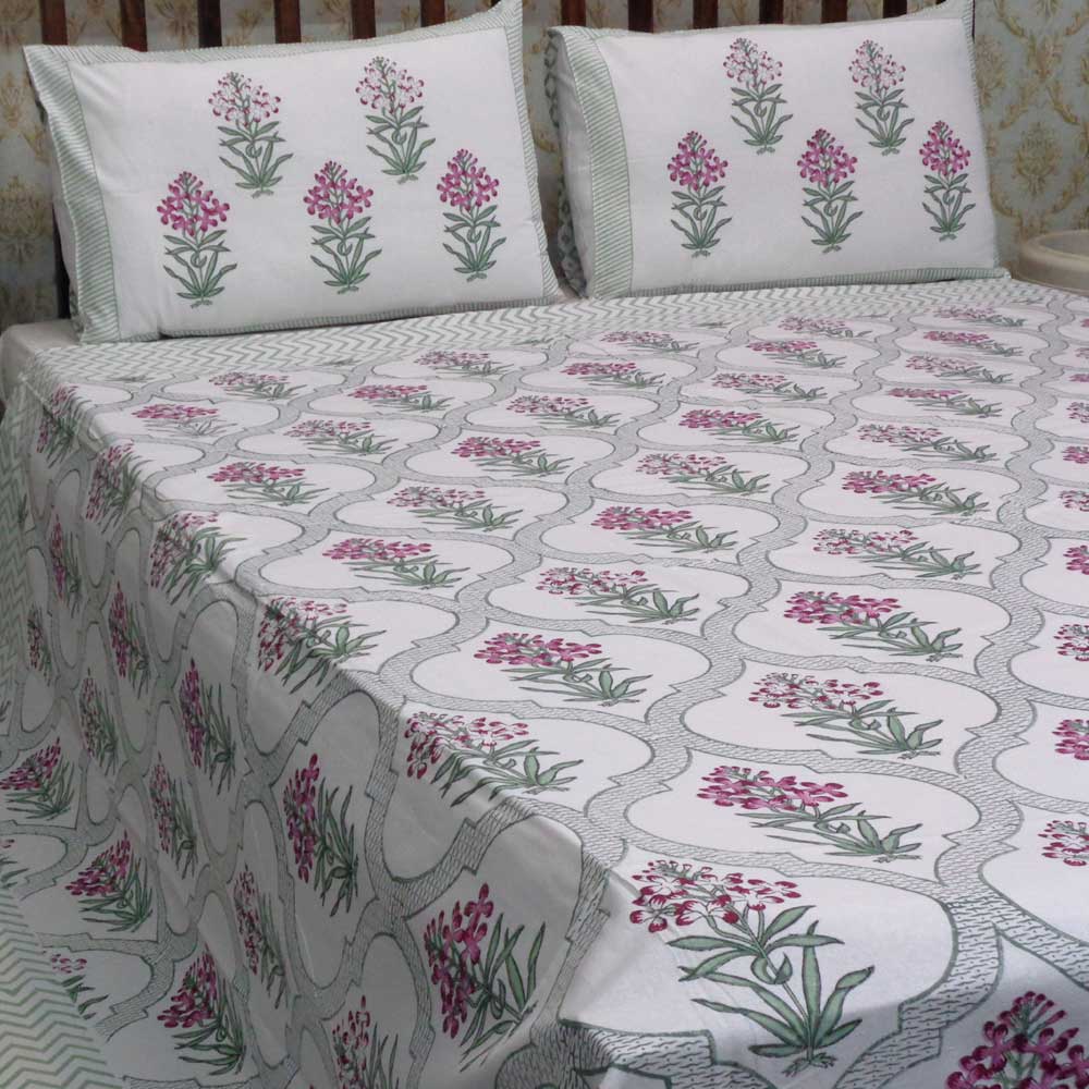 Hand Block Printed Cotton Queen Size Bedspread 208062