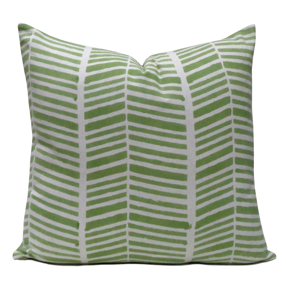 Hand Block Printed Cotton Cushion Cover 40x40 cms Herringbone Celadon Green 208341