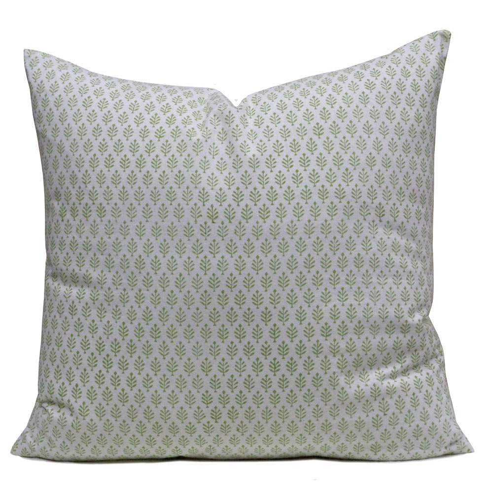 Hand Block Printed Cotton Cushion Cover 40x40 cms Neem Booti Celadon Green 208355