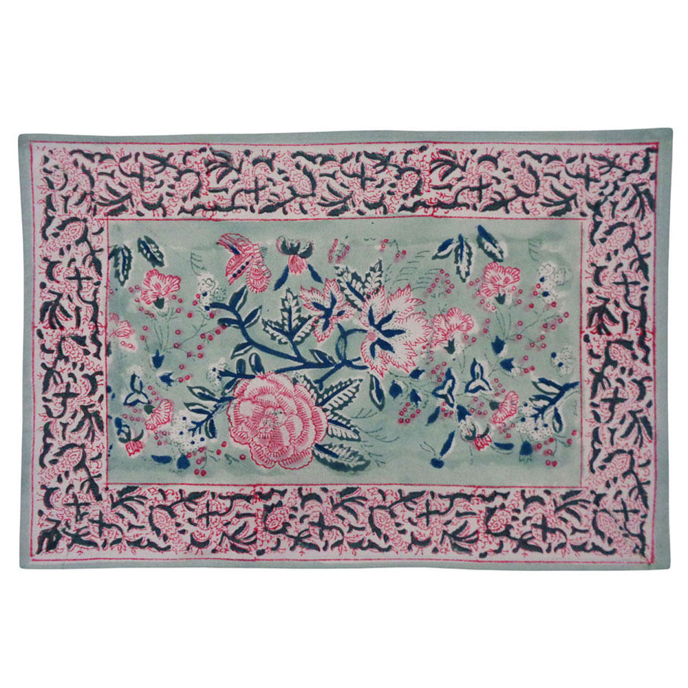 Hand Block Printed Cotton Canvas Table Mat 32x48 cms Set of 2 Table mats Naya Gulab Gud 102449
