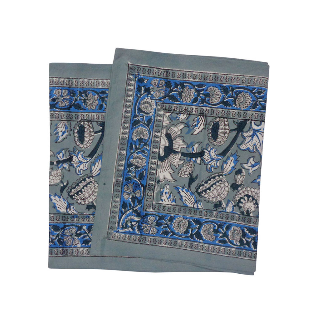 Hand Block Printed Cotton Canvas Table Runner 33x120 cms Amarnath Grey Gud 108994