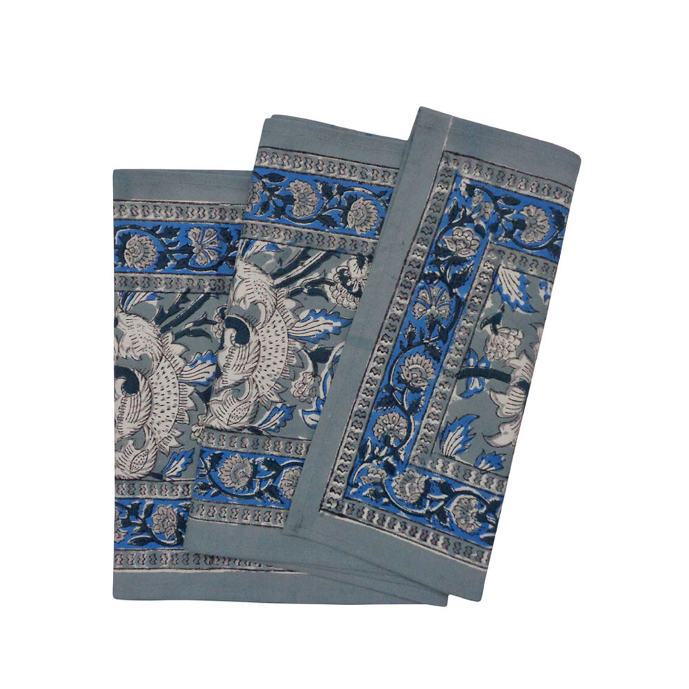 Hand Block Printed Cotton Canvas Table Runner 33x170 cms Amarnath Grey Gud 108994