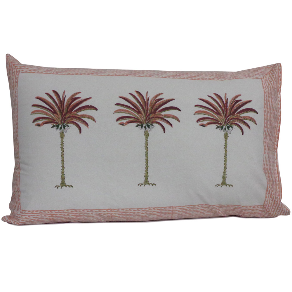 Hand Block Printed Cotton Pillows Cover 50x70 cm Set of 2 Palm Tree Pink 200318