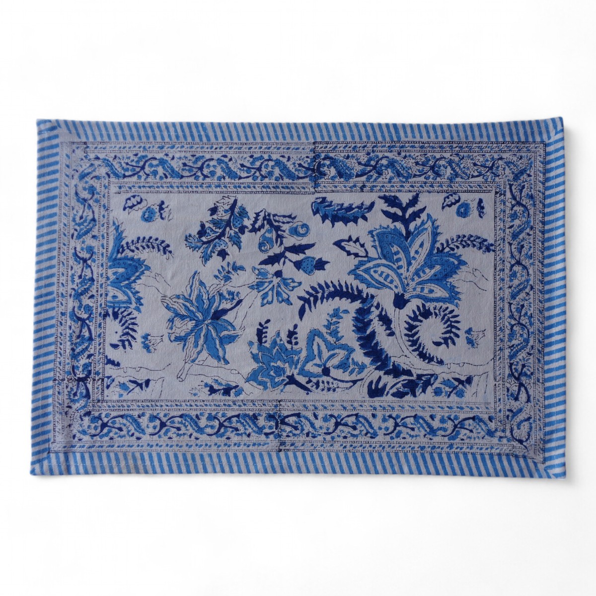 Hand Block Printed Cotton Canvas Table Mat 32x48 cms Set of 2 Table mats Bela Palace Blue 601088