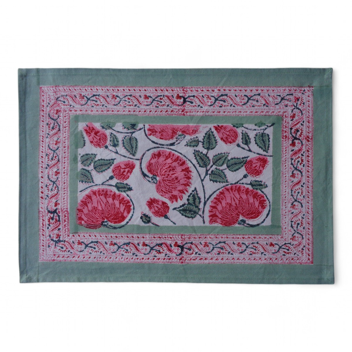 Hand Block Printed Cotton Canvas Table Mat 32x48 cms Set of 2 Table mats Kamal Gulabi Open 103739