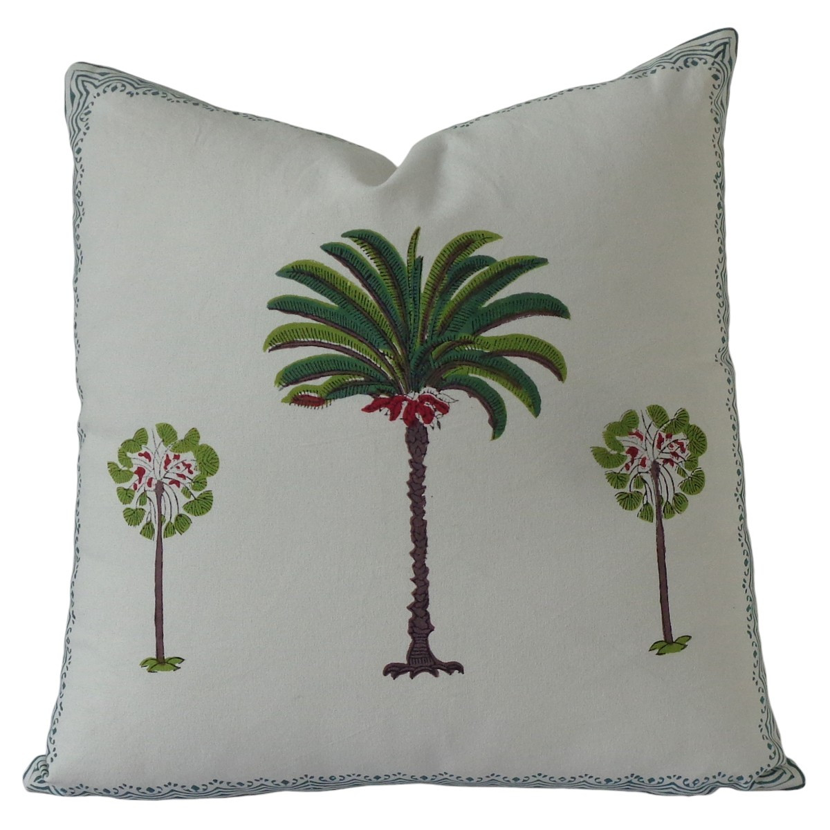 Hand Block Printed Cotton Canvas 45x45 cms Palm Tree Green 109024