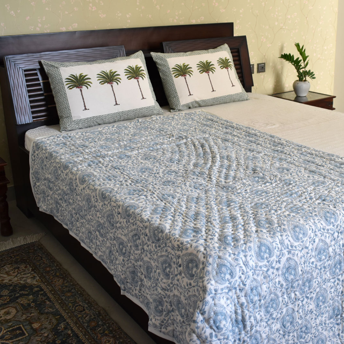 Hand Block Printed Cotton Twin Size Quilt 202217
