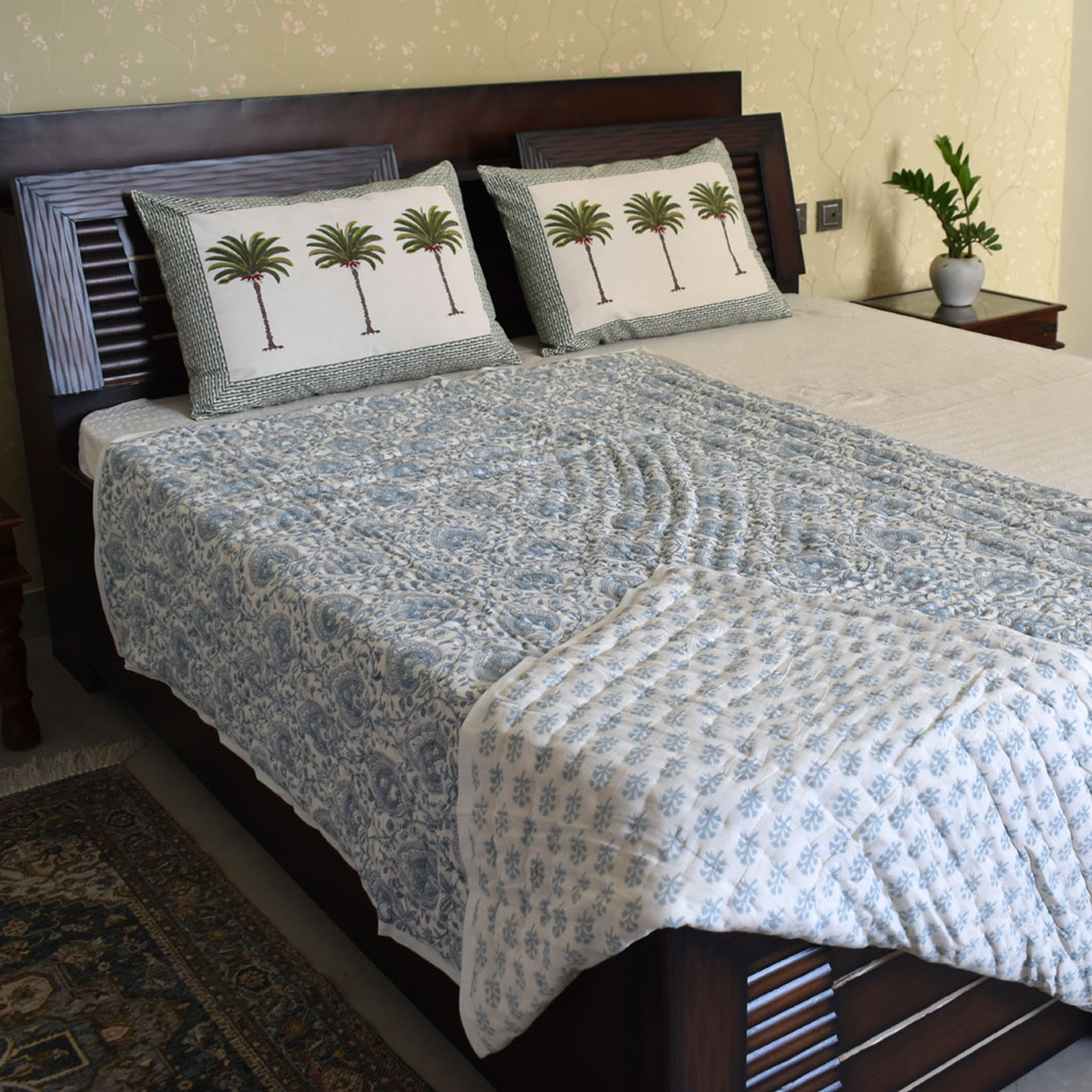 Hand Block Printed Cotton Twin Size Quilt 202217