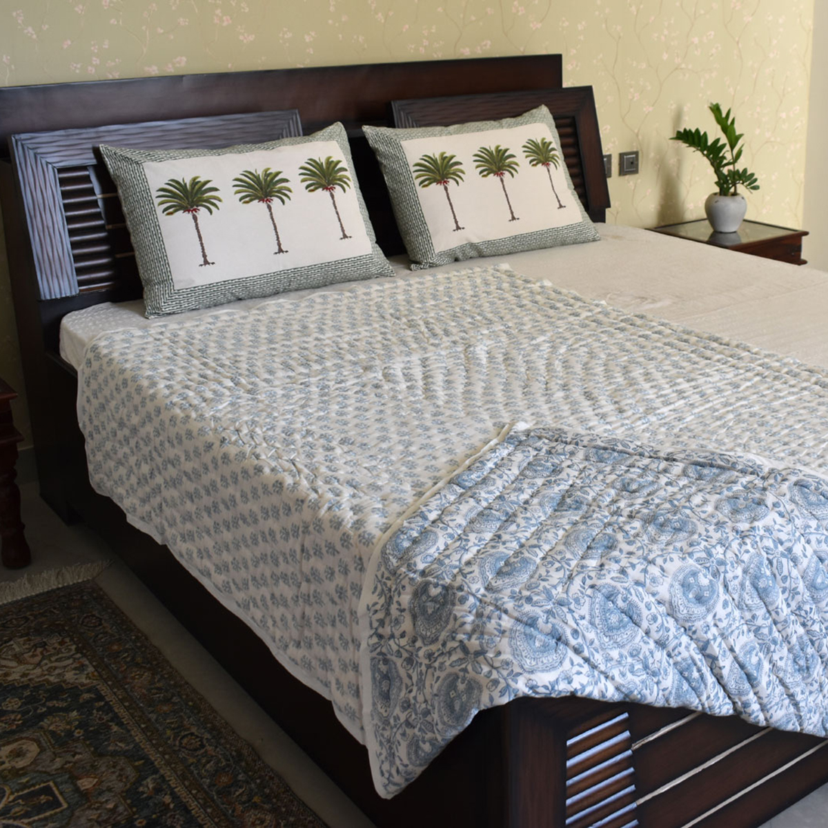 Hand Block Printed Cotton Twin Size Quilt 202217