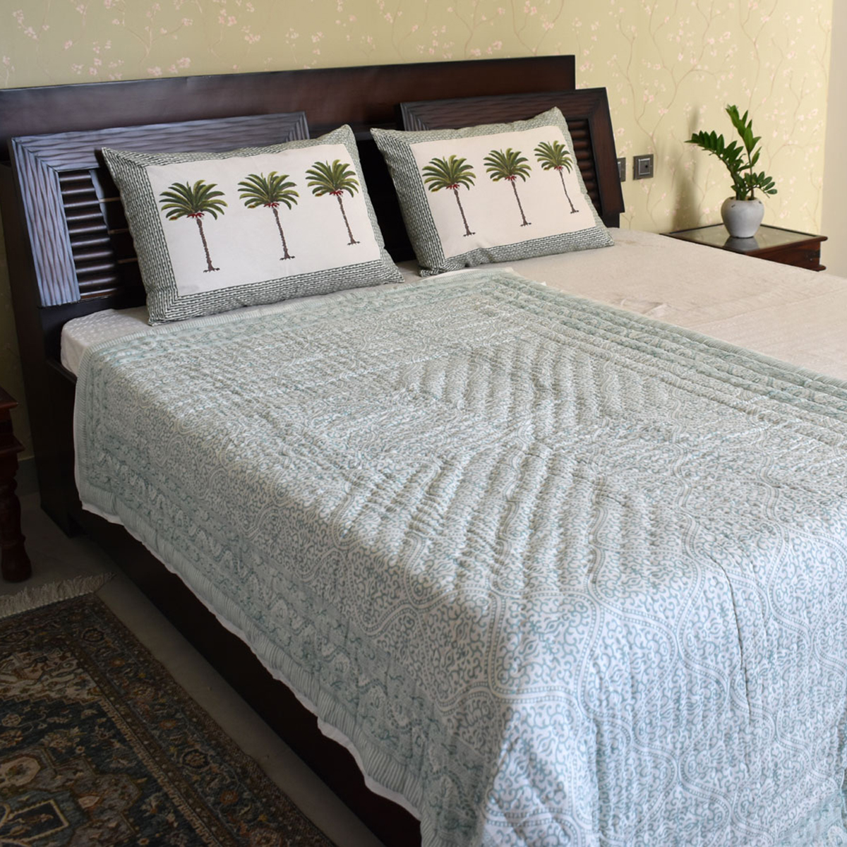Hand Block Printed Cotton Twin Size Quilt 202216