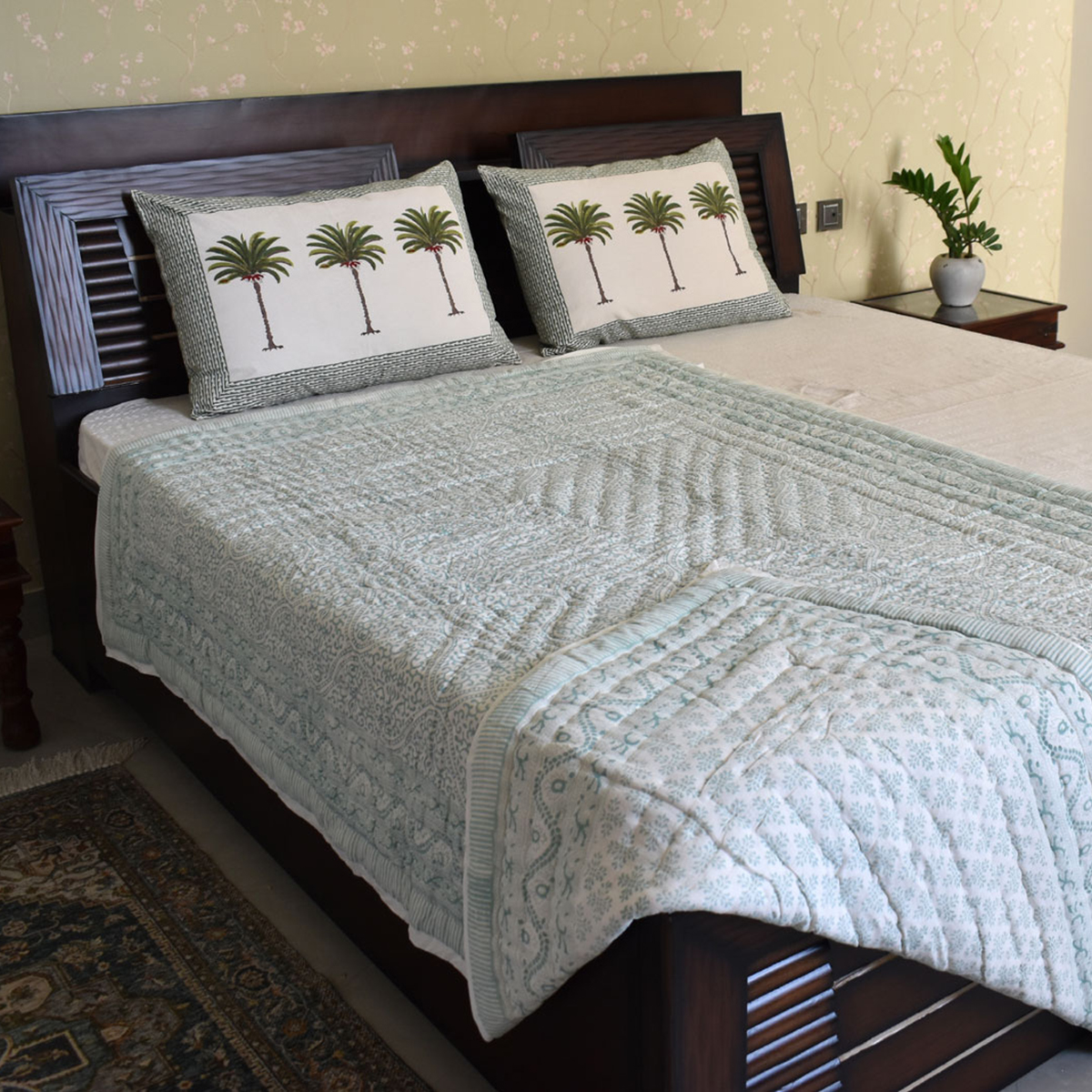 Hand Block Printed Cotton Twin Size Quilt 202216