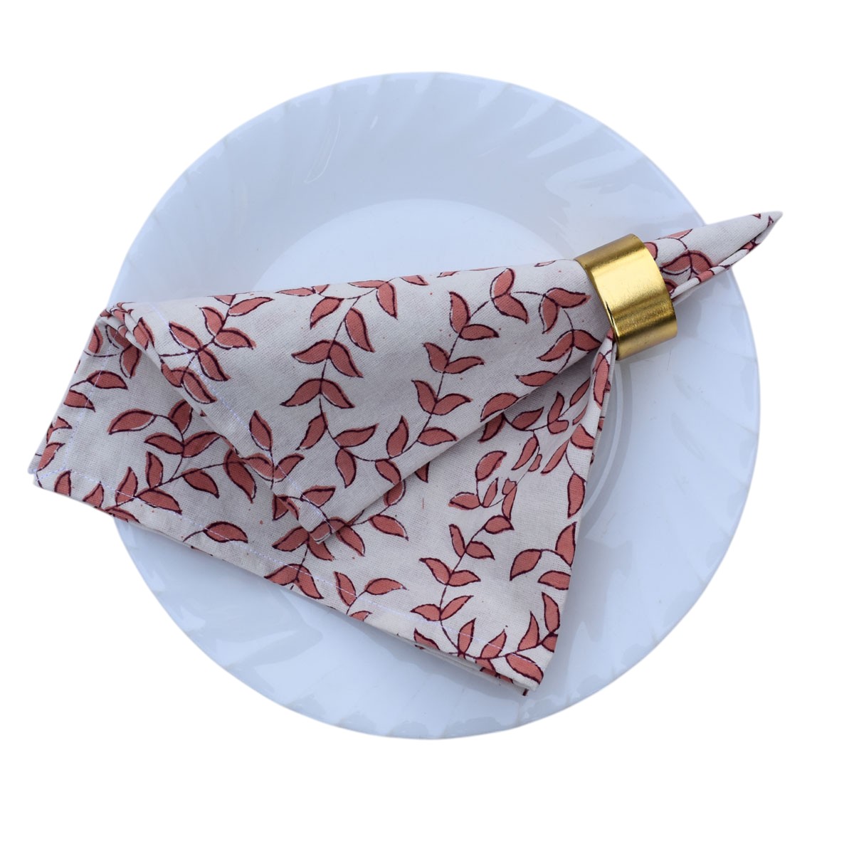 Hand Block Printed Cotton Napkin 45x45 cms Set of 4 Napkins Harmony Peach Open 260414