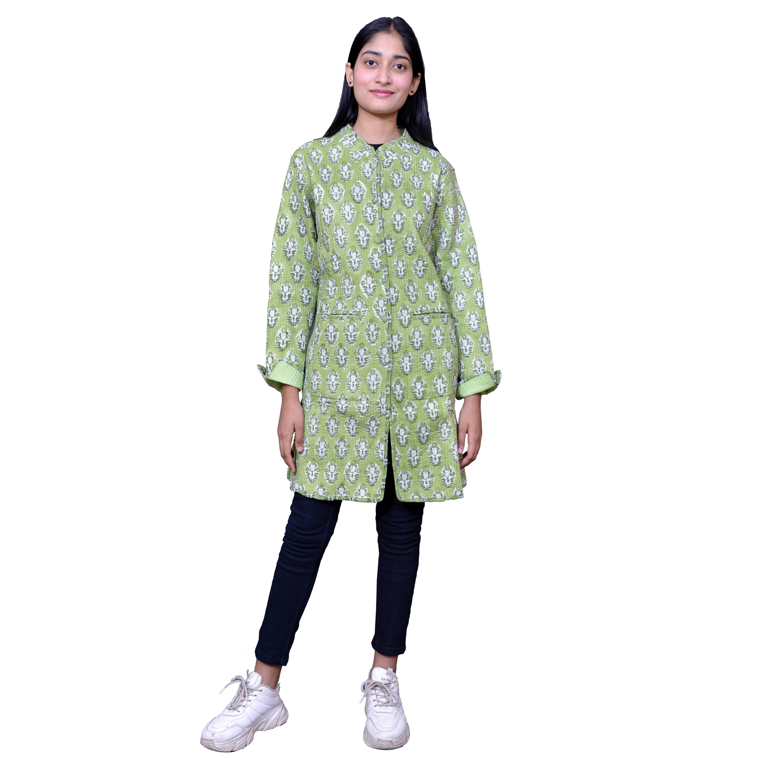 Quilted Jacket Size Long Length Boota Celadon Green Gud 100673