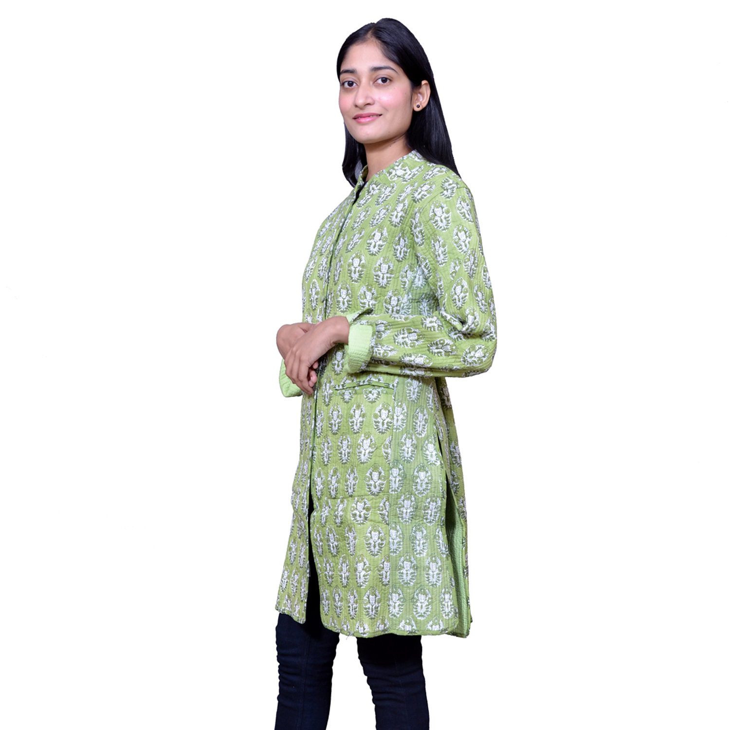 Quilted Jacket Size Long Length Boota Celadon Green Gud 100673
