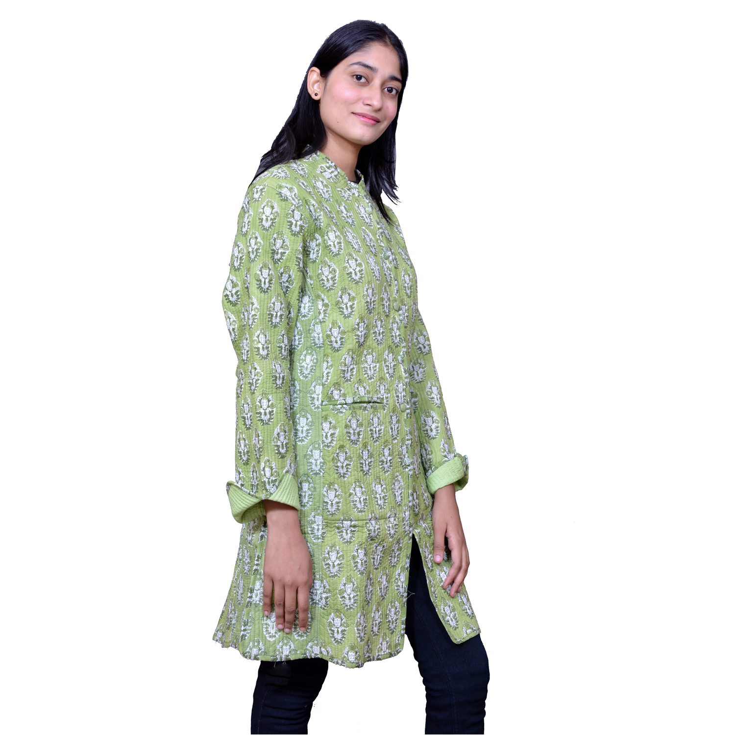 Quilted Jacket Size Long Length Boota Celadon Green Gud 100673