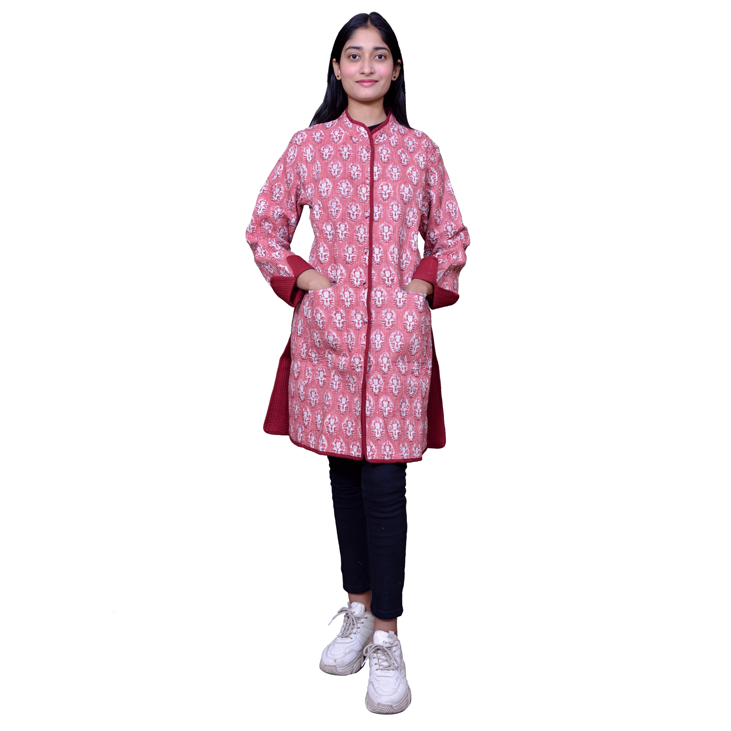 Quilted Jacket Size Long Length Boota Pink Gud 202811