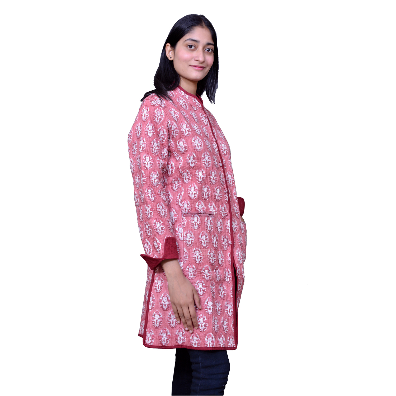 Quilted Jacket Size Long Length Boota Pink Gud 202811