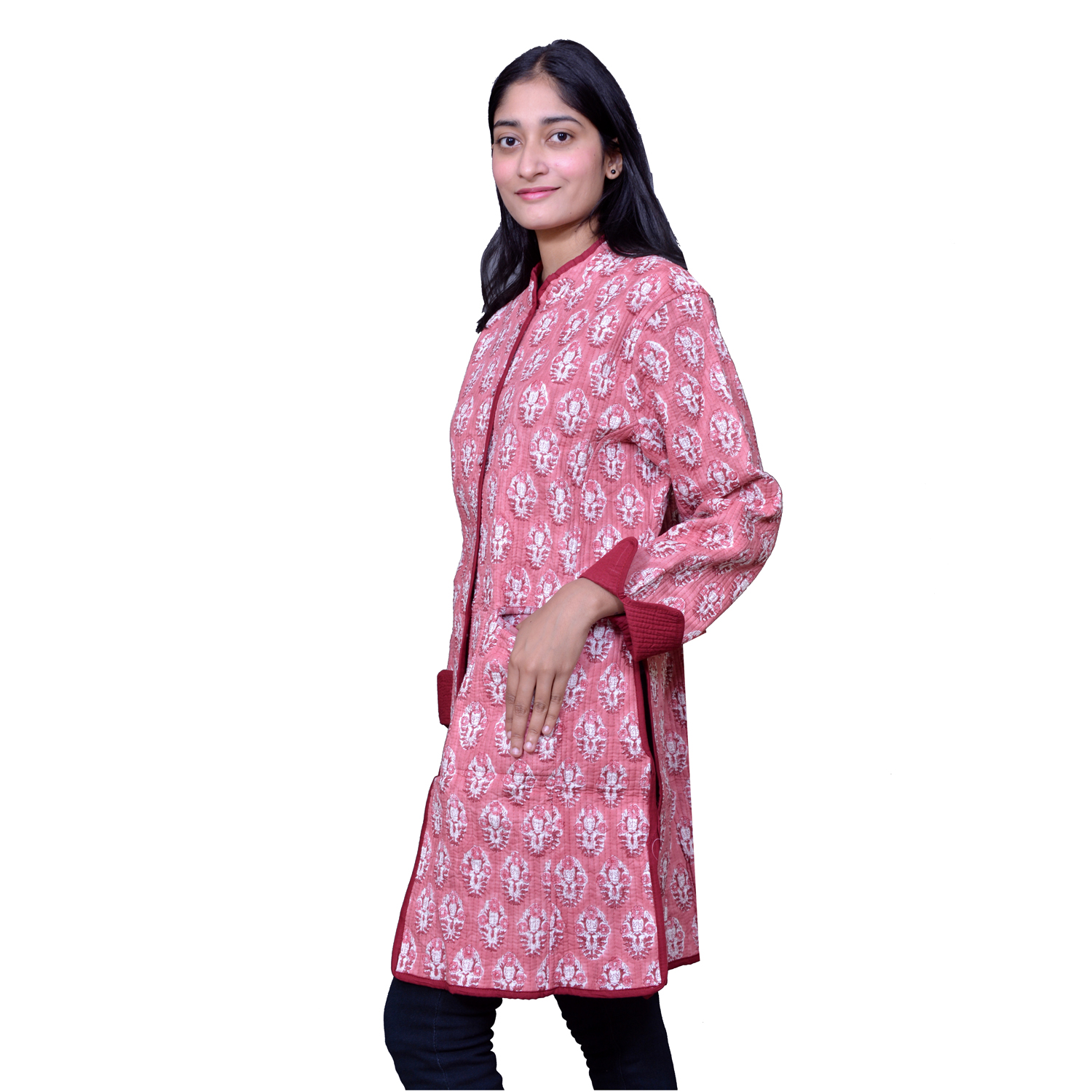 Quilted Jacket Size Long Length Boota Pink Gud 202811