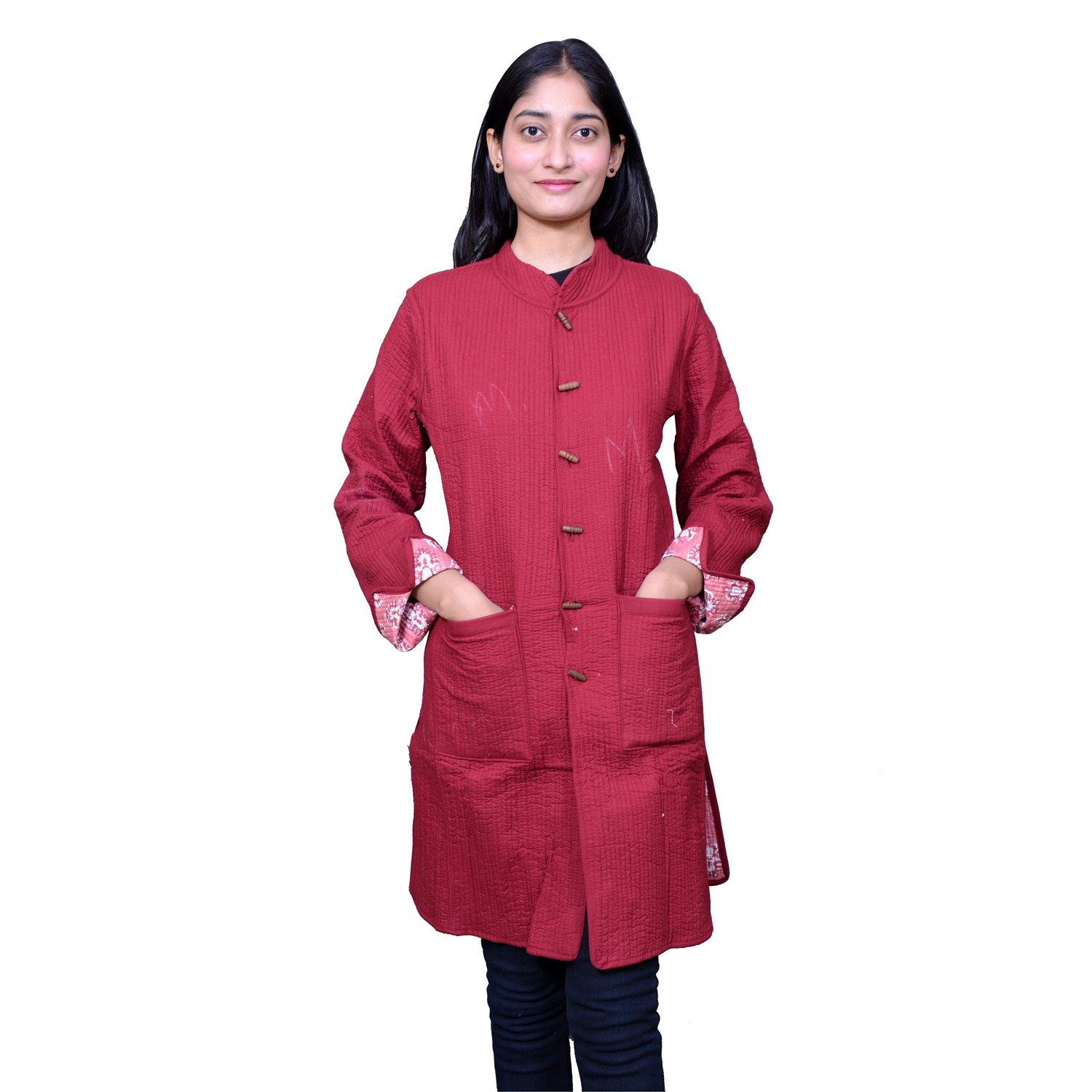 Quilted Jacket Size Long Length Boota Pink Gud 202811