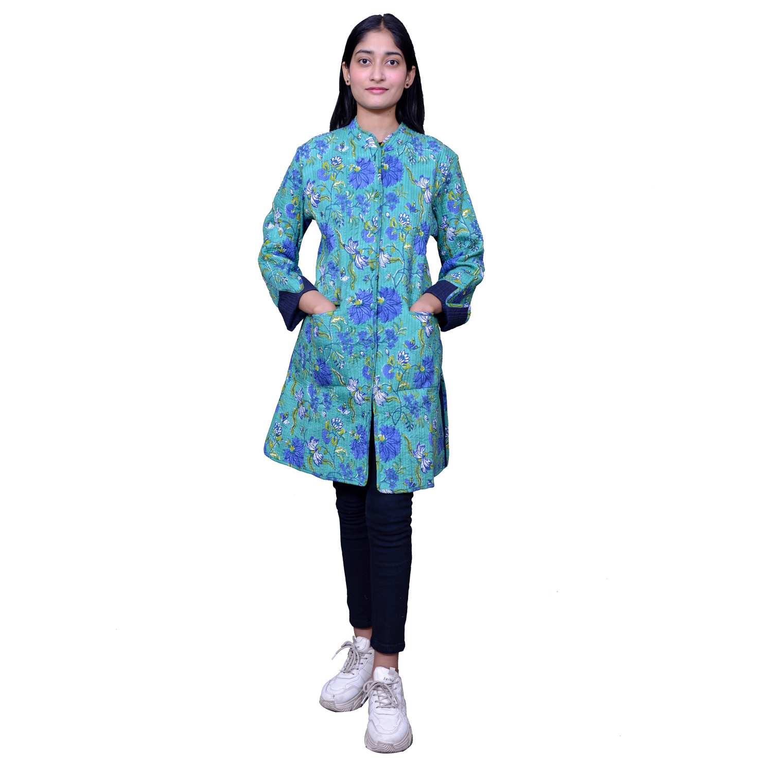 Quilted Jacket Size Long Length Flower Blossom Sea Green Gud 106040
